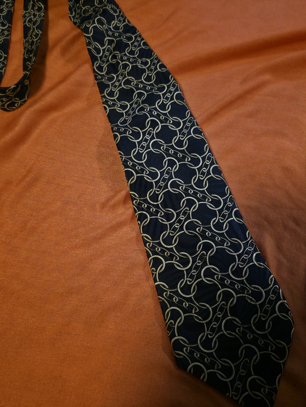 4/$25 Deal! Vintage Canadian  Navy Chain-Link Pattern Silk Tie